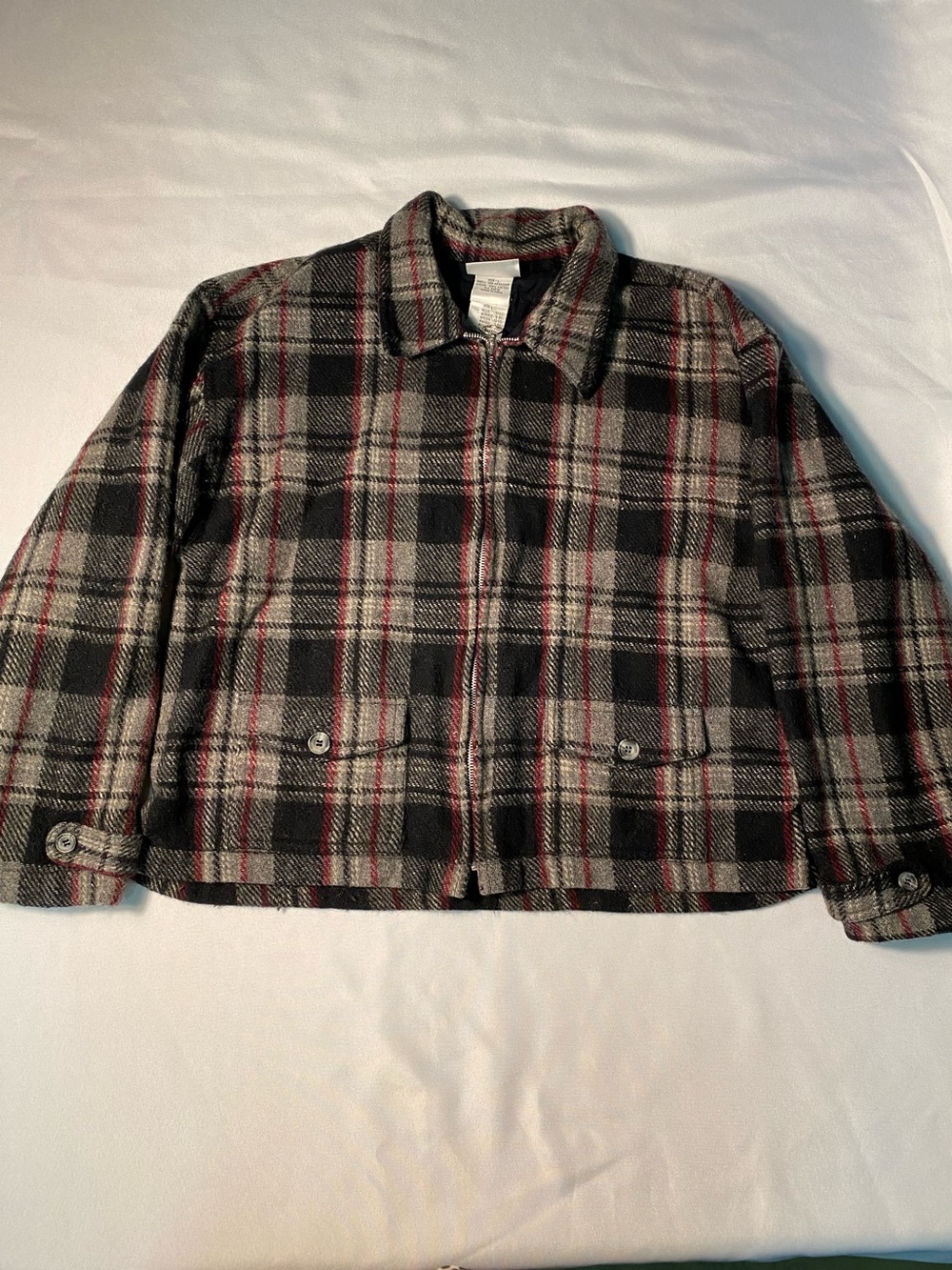 Fashion Bug Plaid Wool Blend Jacket - Black Grey with Red Accent